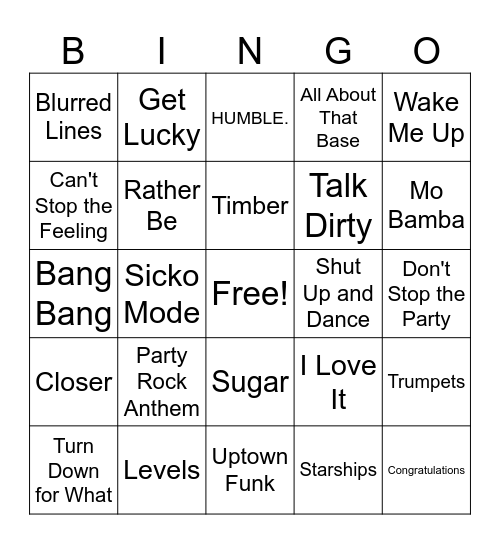 2010s PARTY ROCK ANTHEMS Bingo Card