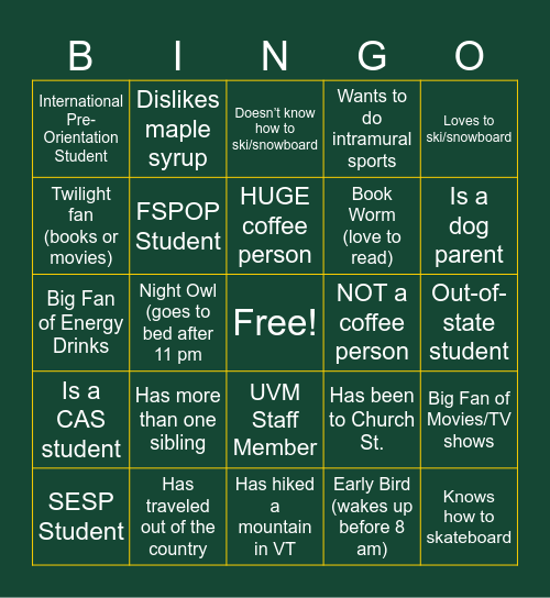 Pre-Orientation Get to Know You! Bingo Card