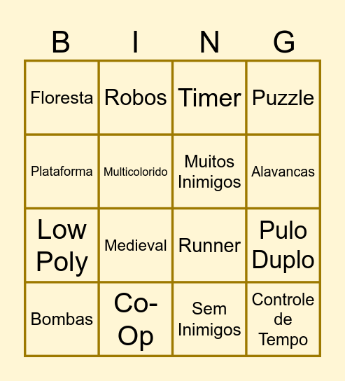 Game Jam Bingo Card
