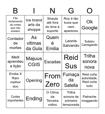 Os 5 terrores de Natsuki Subaru Bingo Card