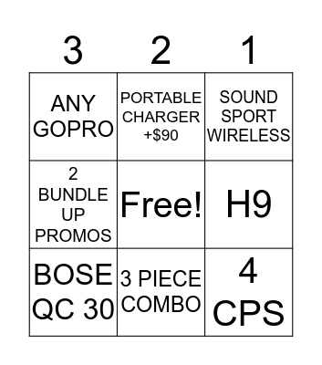 3 DAY COUNT DOWN Bingo Card