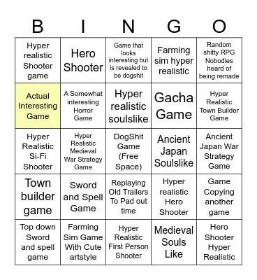 Gamescon Bingo Card