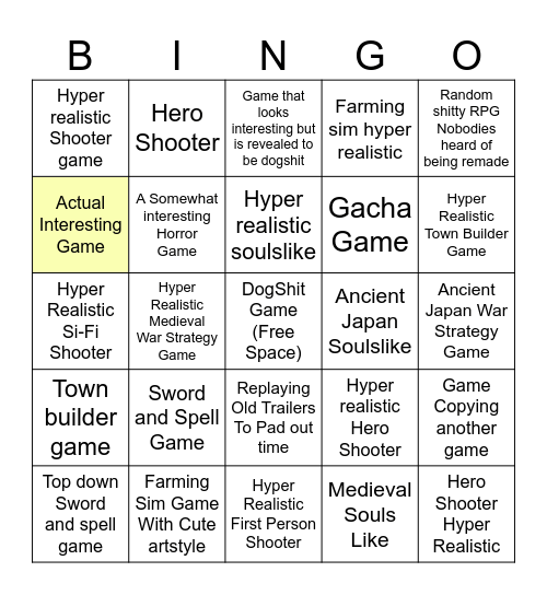 Gamescon Bingo Card