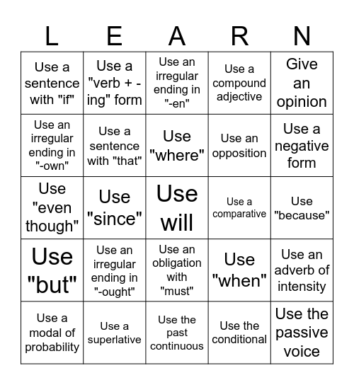 LEARN-ing ENGLISH Bingo Card