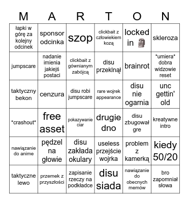 Legendary Maraton Bingo Card