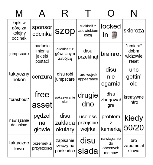 Legendary Maraton Bingo Card