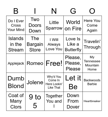 DOLLY PARTON TRIBUTE Bingo Card