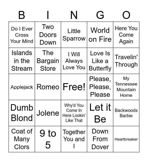 DOLLY PARTON TRIBUTE Bingo Card
