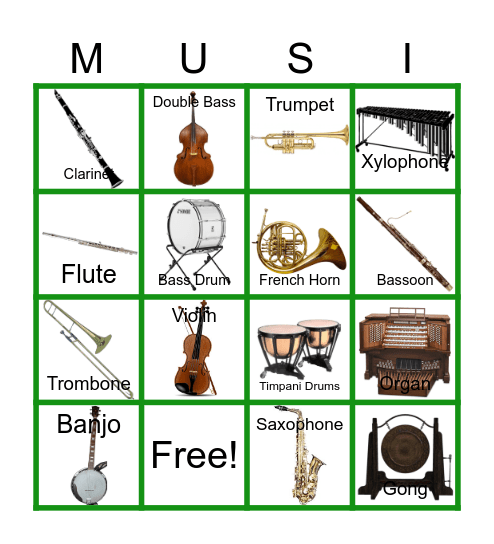 Music Instruments Sounds Bingo Card