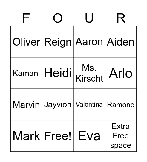 4th grade Bingo Card