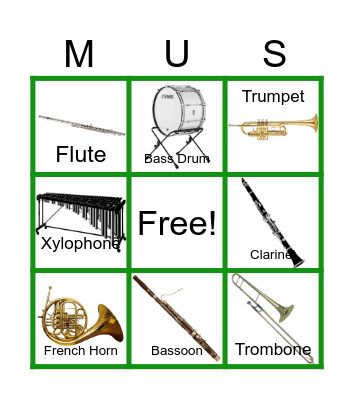 Music Instruments Sounds Bingo Card