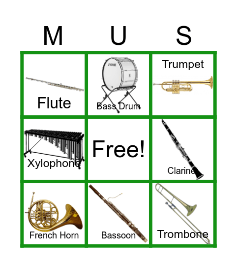 Music Instruments Sounds Bingo Card
