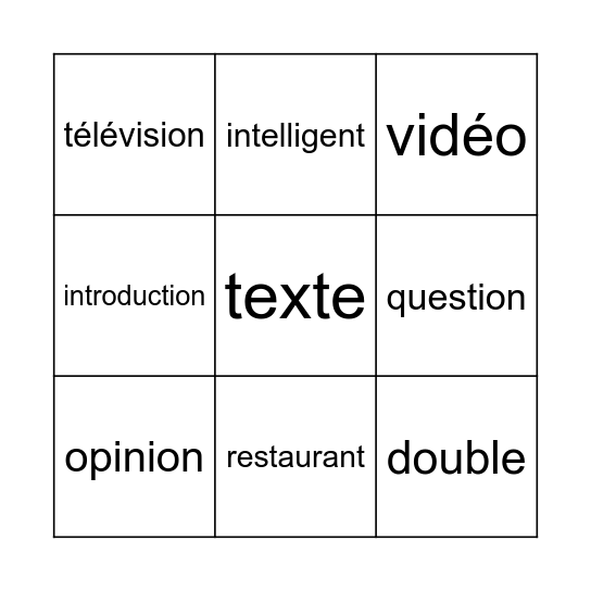 Bienvenue en français! Bingo Card