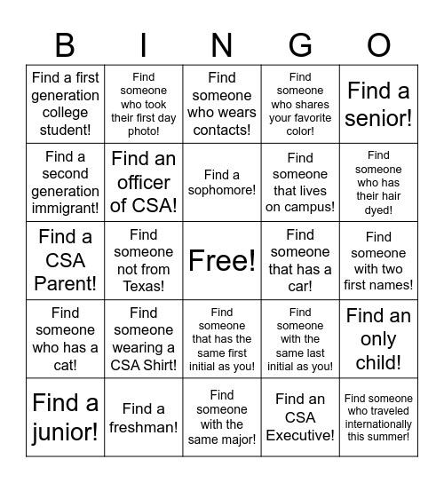 CSA Pizookies Bingo! Bingo Card