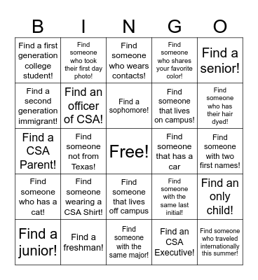 CSA Pizookies Bingo! Bingo Card