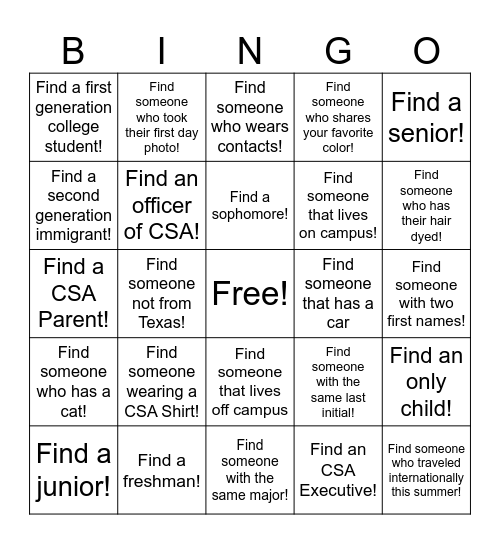 CSA Pizookies Bingo! Bingo Card