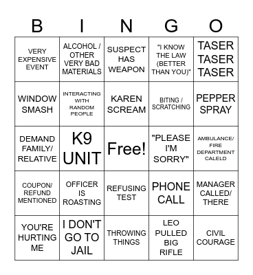 Police Bodycam - Karen Bingo Card