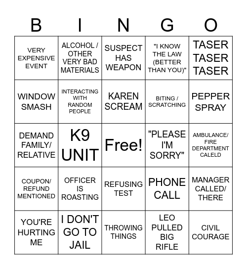 Police Bodycam - Karen Bingo Card