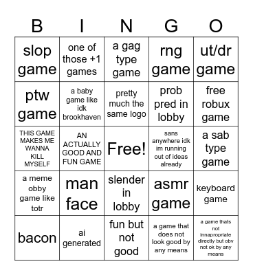roblox game bingo Card