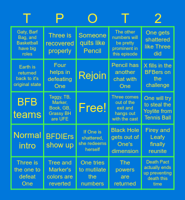 TPOT 25 Bingo Card