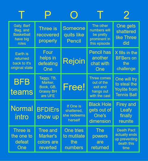 TPOT 25 Bingo Card