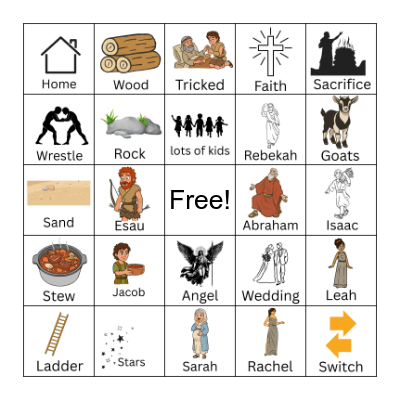 Bible Bingo-- Abraham, Isaac, Jacob Bingo Card