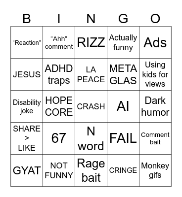 Instagram Bingo Card