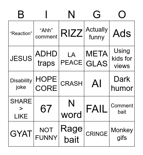 Instagram Bingo Card