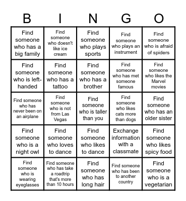 Getting to Know You BINGO Card