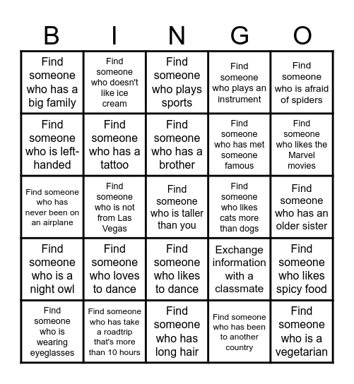 Getting to Know You BINGO Card