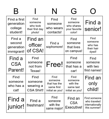 CSA Pizookies Bingo! Bingo Card