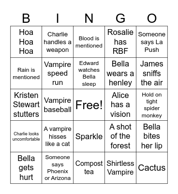 Twilight Bingo Card