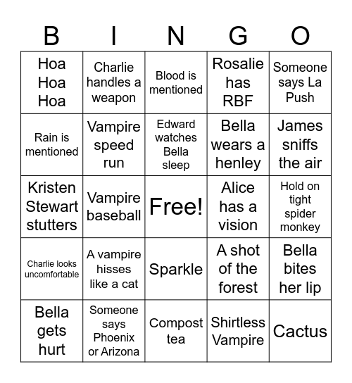 Twilight Bingo Card