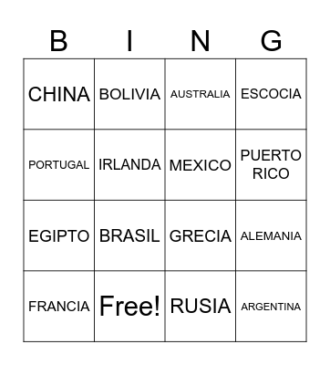 PAISES Bingo Card