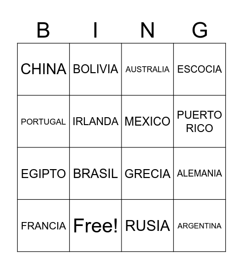 PAISES Bingo Card