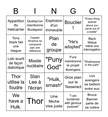 Avengers 1 Bingo Card