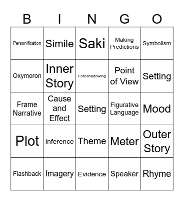 ELA Review Bingo Card