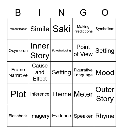 ELA Review Bingo Card