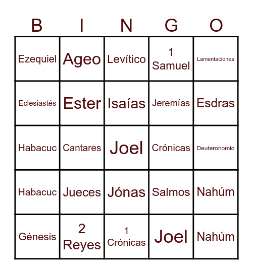 Libros de la Biblia AT Bingo Card
