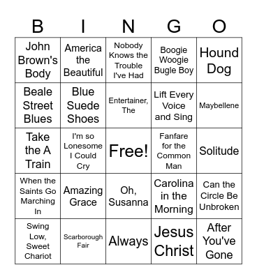 American Music: The Early Years Bingo Card