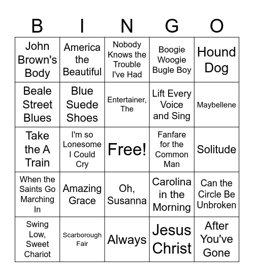 American Music: The Early Years Bingo Card