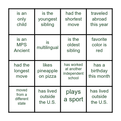 Who is in the room?       Find Someone Who.... Bingo Card