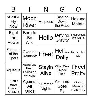Stage & Screen Bingo Card