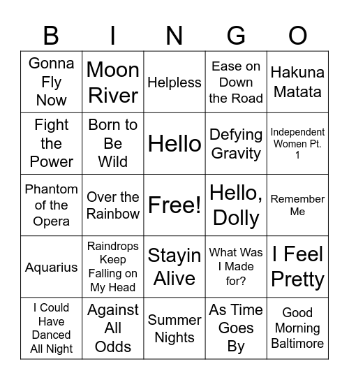 Stage & Screen Bingo Card