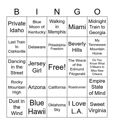 United States of Music Bingo Card