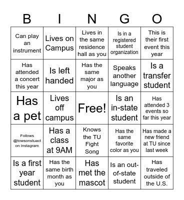 TIGER TUESDAY @NITE Human Bingo Card