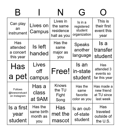 TIGER TUESDAY @NITE Human Bingo Card