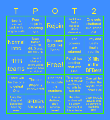 TPOT 25 BINGO Card