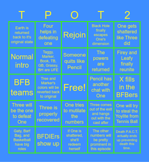 TPOT 25 BINGO Card