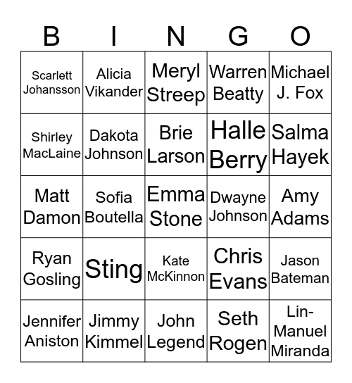 2017 Oscars Bingo Card